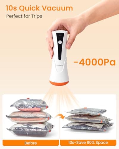 Vacuum Seal Bags for Clothing Travel with Rechargeable Cordless Pump, 12 Pack Compression Space Saver Bags for Packing, Luggage and Seasonal Storage - Thumbnail 3