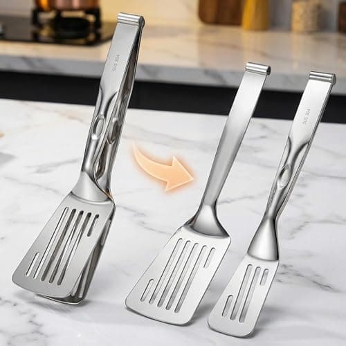 Professional 2-in-1 Spatula Tongs, Detachable 304 Stainless Steel Kitchen Tongs for Cooking, Heavy Duty Meat Spatula for Flipping Steak, Fish, Eggs, Dishwasher Safe, 10.2 Inches - Thumbnail 2