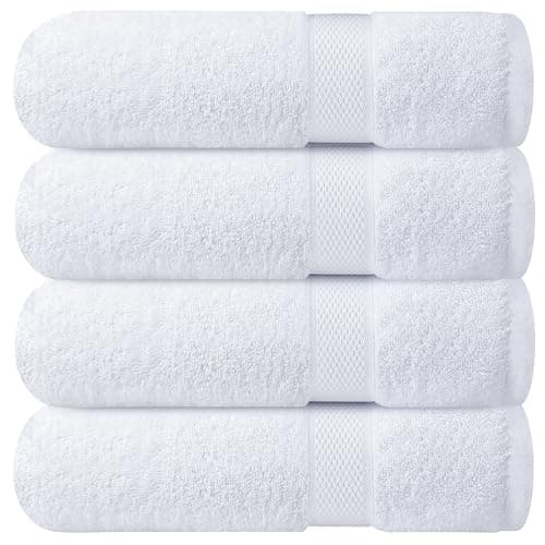Infinitee Xclusives Luxury 100% Ring-Spun Cotton White Bath Towels Set of 4 (27x54 inches) – Soft, Absorbent & Quick-Drying Towels for Bathroom, Gym, Spa & Hotel Use (Brilliant White, Bath Towels) - Image 1