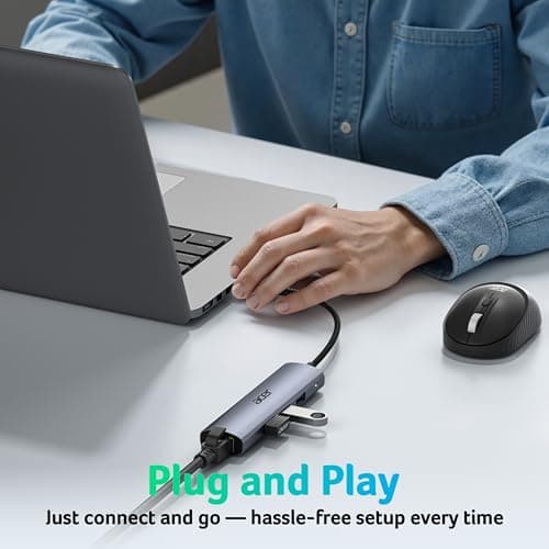 Acer USB to Ethernet Adapter, USBC Hub Ethernet 1Gbps with 3*USB 3.0, Aluminum Heat Dissipation, Driver Free, USB to Network Adapter for Windows 10, 8.1, Mac OS, Laptop, MacBook, iPad, etc (0.65FT) - Thumbnail 6