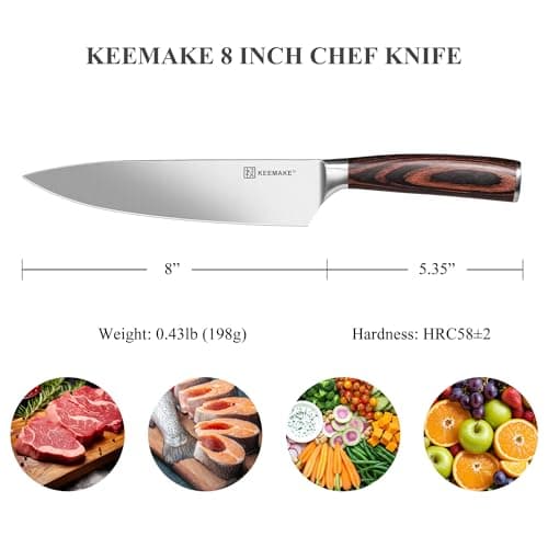 KEEMAKE Chef Knife - 8 Inch High Carbon Stainless Steel Kitchen Knife with Ergonomic Handle, Professional Kitchen Gadgets with Gift Box for Men and Women, Father Day Gifts - Thumbnail 2
