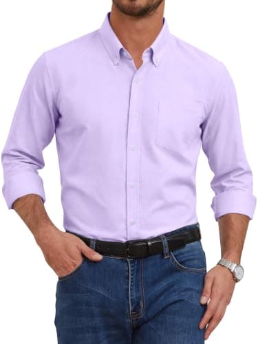GIANZEN Light Purple Button Down Men Men's Dress Shirt Mens Lavender Up Oxford Shirts for Long Sleeve Big and Tall Lavender Size XXXL - Image 1