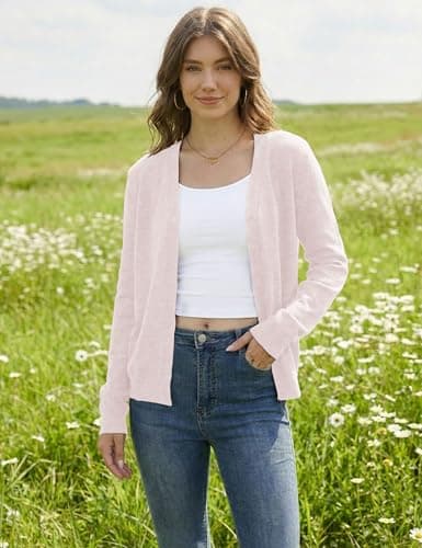 LaGracia Women's Sweaters Cardigan Long Sleeve V Neck Button Up Open Front Business Casual Lightweight Sweater Beige Pink XL - Thumbnail 5