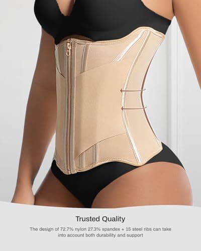 Waist Trainers for Women for Daily Wear, Faja Body Shaper Corset with Tummy Control for Workouts, Postpartum Recovery, and Yoga Sessions — Breathable and Supportive Apricot - Thumbnail 5