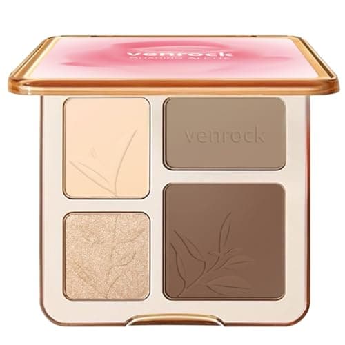 Venrock 4-Colors Highlight & Contour Palette Matte Highlighter Contour Compact Natural Glow Contour Powder Blendable Face Makeup for Beginners for All Skin Tones Gifts for Women Beauty for Festivals - Image 1