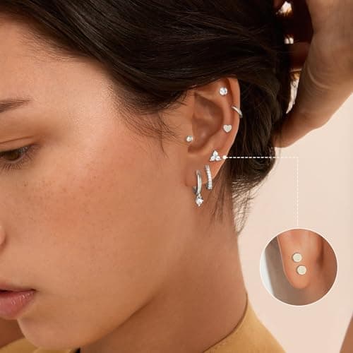 adoyi Gold Hoop Earrings for Women 14K Gold Plated Flat Back Earrings for Sensitive Ears Silver Stainless Steel Stud Earring for Women Cartilage Jewelry Gifts - Thumbnail 4