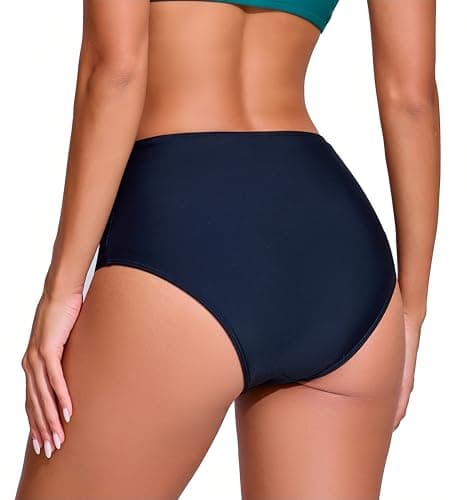 COCOPEAR Sexy High Waisted Bikini Bottoms for Women Ruched Mesh Swim Bottoms for Women Classic Full Coverage Bikini Bottoms Black 2XL - Thumbnail 4