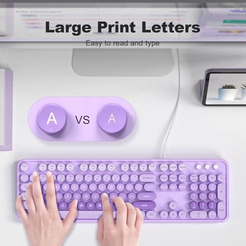Atelus Large Print Keyboard, USB Wired Computer Keyboard, Full Size Keyboard with Number Pad for PC Laptop Desktop Windows 7 8 10 11 (Purple Colorful) - Thumbnail 2