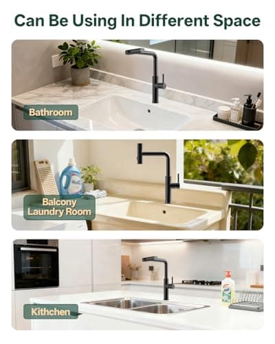 Brushed Stainless Steel Kitchen Faucets with Pull Down Sprayer,360 Degree Swievl Kitchen Sink Faucet, Bar Faucet with Three Spray Modes—Sweep, Stream, and Waterfall (Standard, Brushed Black) - Thumbnail 6