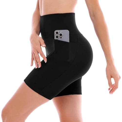 Ipletix Biker Shorts with Pockets for Women - 6'' High Waisted Womens Yoga Gym Athletic Running Workout Shorts Black SM - Thumbnail 4