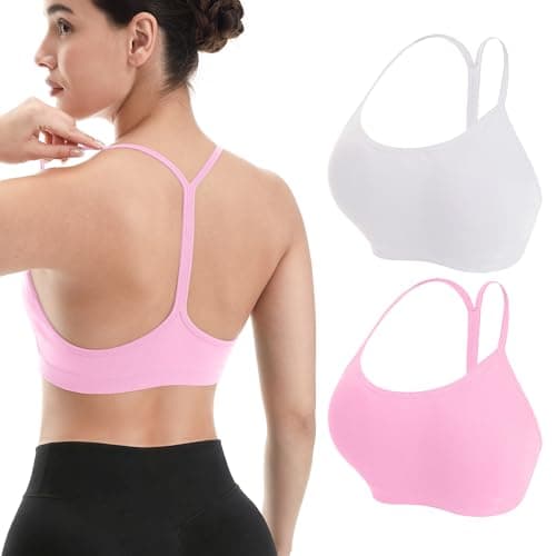 UG Active 2 Pack Women Y Back Sports Bras with Removeable Pads Low Impact Racerback Yoga Bra Spaghetti Workout Gym Bras White/Pink M - Image 1