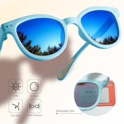 EYEBUDDY Kids Toddler Sunglasses Age 2-4/3-5 Boys Girls Polarized UV Protection Sun Glasses for Age 2-8 (Age 2-8/2-Pack, A12-Kids Sunglasses-Dazzling Sky Blue & Pink) - Thumbnail 3