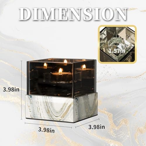 Crystal Glass Candle Holder Suqare with Marble Pattern-Tealight and Votive Candles Holders Centerpiece Table Decorations for Home Décor, Dining Room, Kitchen, Patio (White) - Thumbnail 2