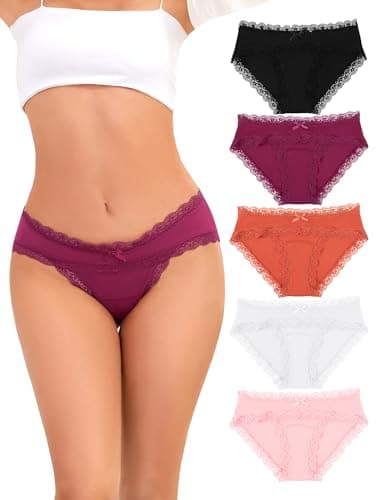 voenxe Women Underwear,Cotton Bikini Brief,Ladies Lace Soft Panties,Breathable Comfortable Undies,Stretch Hipster Multipack,5 Pack Panty XS-XXL - Image 1
