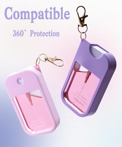 Adabuli 2 Sets Silicone Case Compatible with Touchland Hand Sanitizer Spray 1 FL. OZ./30 mL, Stylish Hand Sanitizer Mist Accessory with Portable Keychain (Pink, Purple) - Thumbnail 2