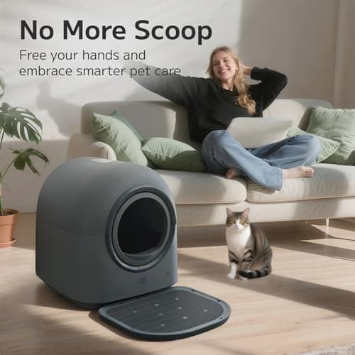 ABRCT L1 Self-Cleaning Litter Box Automatic Electronic Hands-Free Smart Robot self Cleaning Litter Box - Safe Anti-Pinch,with Deodorizer and Liner and Litter Mat for Multiple Cats - Thumbnail 2