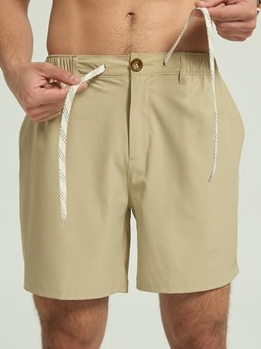 Arcweg Mens Casual Shorts 6 inch Inseam Stretch Golf Shorts Water Friendly Active Hybrid Shorts Regular Fit Khaki - Thumbnail 3