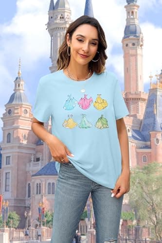 MNLYBABY Magical Shirt for Women Princess Dress Graphic T Shirt Women Funny Family Holiday Vacation Tee Tops B-Blue - Thumbnail 2
