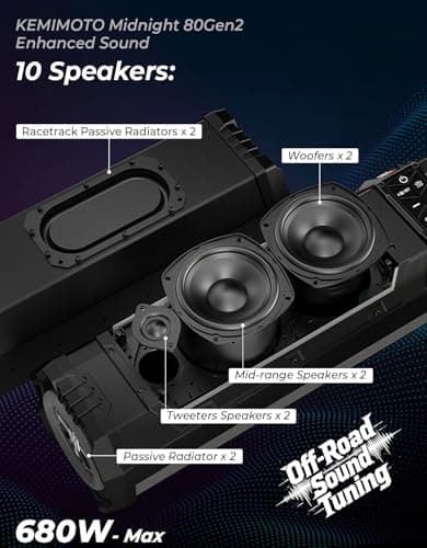KEMIMOTO Midnight 80Gen2 31.5-inch 10-Speaker UTV Sound Bar, IP66 Water Resistant Golf Cart Sound Bar, ATV Speaker Bluetooth with RGB, SxS Soundbar Compatible with Polaris RZR Can-Am - Thumbnail 2