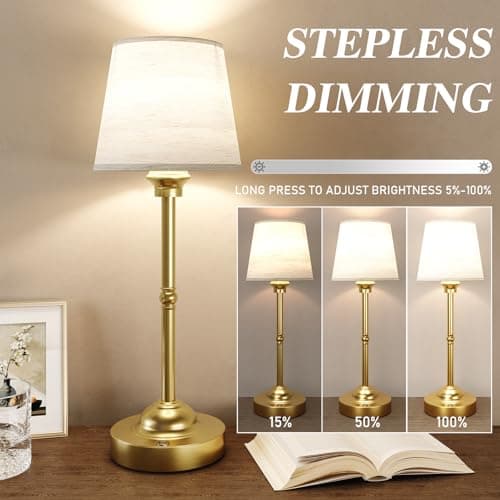 CHLORANTHUS 2 Pack Cordless Table Lamps, 3 Colors Stepless Dimming Fabric Desk Lamp, 6000mAh Rechargeable Battery LED Desk Lamp, Touch Night Light for Bedroom, Dining, Desk, Cafe - Thumbnail 2