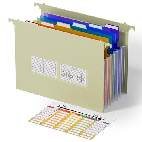 ThinkTex Plastic Expanding Hanging File Folders, 7 Innovative 1.2" Accordion Pockets, Large Capacity, Multi-Color Tabs, Letter Size for Filing Cabinet - Yellow