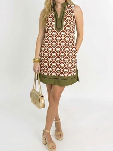 Cicy Bell Womens Summer Floral Print Mini Dress V Neck Sleeveless Color Block Boho Dresses Casual Beach Vacation Outfits - Thumbnail 4