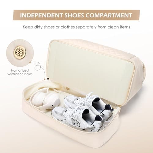 MDODO Travel Duffel Bag for Women Weekender Overnight with Wet Pocket Shoes Compartment Carry on Tote Duffle Bag for Business, Trips, Travel, Sports, Gym, Yoga, Hospital, 3 Pcs Set, 43L, Beige - Thumbnail 3