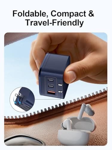 65W GaN USB-C Wall Charger with Touch-Control Night Light, 3-Port Fast Charging Power Adapter (2 USB-C + 1 USB-A), Foldable Plug, PPS Support （Blue） - Thumbnail 5
