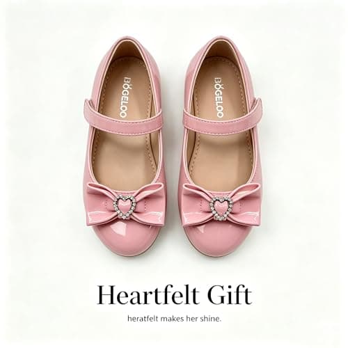 BOGELOO Toddler Girls Flats Mary Jane Flower Girls Dress Shoes School Wedding Party Shoes(Pink,7) - Thumbnail 3