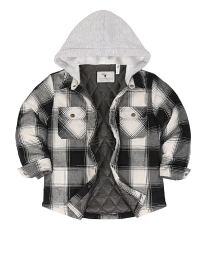 ZENTHACE Everyday Adventure Kids Quilted Hooded Flannel Jacket Windproof Snap Coat for Boys Girls Black White M - Image 1