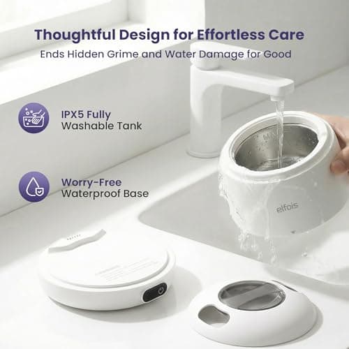 ELFOIS Ultrasonic Retainer Cleaner Machine with UV — 45kHz Countertop Dental Pod, 4 Cleaning Modes, Detachable Design for Invisalign, Aligners, Night Guards, Mouth Guards and Dentures - Thumbnail 3