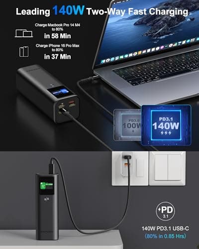 AsperX Laptop Power Bank, 27,600mAh 162.5W Aluminum Unibody PD3.1 Fast Charging Portable Charger Power Bank, 99.36Wh Battery Bank for MacBook Pro/Air/iPhone 16/iPad/S25 Ultra/Dell/HP (Flight-Approved) - Thumbnail 3