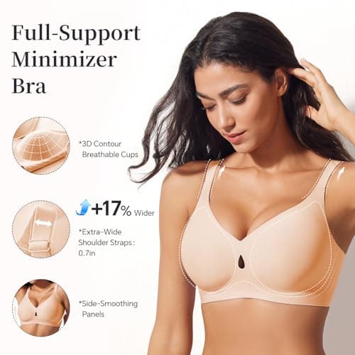 UIMERO Jelly Bras for Women Wireless Womens Bras No Underwire Supportive Comfortable Everyday Seamless Tshirt Bra(Size: XL) Nude - Thumbnail 3