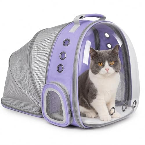 Expandable Cat Backpack Carrier, Breathable Clear Bubble Window Pet Carrier for Small Dogs and Cats up to 12 lbs, Airline Approved Travel Bag for Hiking and Outdoor Use (Back Expandable-Purple) - Image 1
