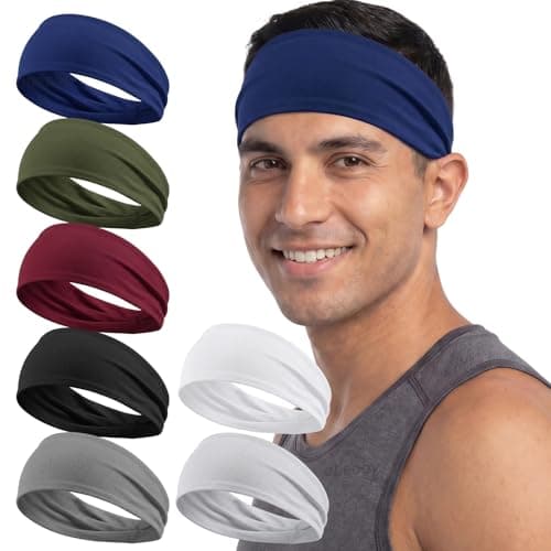 Obeoby 7 Pcs Headbands for Men, Soft Elastic Sports Sweatbands - Non Slip Moisture Wicking Bandanas Hair Band Head Wrap and Running Accessories for Gym Workout, Football, Yoga and Daily Athletic Use - Image 1