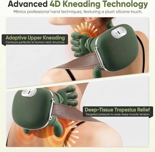 GrekoGadgetra Bionic Neck and Back Massager, 2-Level Heated Shiatsu Massager, 4D Deep Tissue Kneading Massage,Simulated Hand Massage for Pain & Muscle Relief (Green) - Thumbnail 4