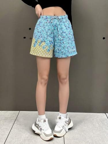 Men's Ice Cream Graffiti Print Mesh Athletic Lightweight Quick-Dry Gym Shorts with Pockets for Running Basketball Workout (US, Alpha, X-Large, Regular, Regular, Blue) - Thumbnail 3