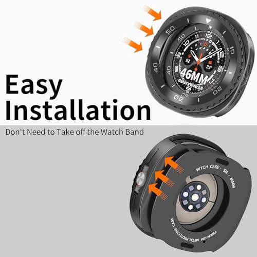 SDOCEBF Rotating Metal Bezel Case for Samsung Galaxy Watch 8 Classic 46mm, Luxury Metal Frame with Back Cover, Slim Shockproof Protective Bumper Cover, Black/White - Thumbnail 6