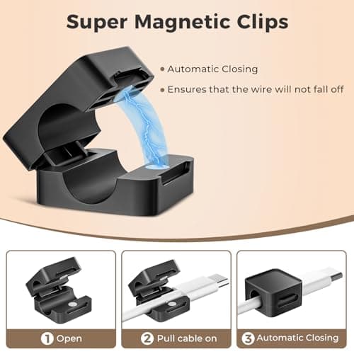 8 Pack Magnetic Cord Organizer Holder, Adjustable Cable Clips, Strong Adhesive Desk Cable Management Clips for Nightstand, Office, Car, Easy Open Design for Tidy Wire Organization - Thumbnail 3