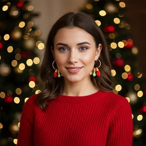 16 Pairs Drop & Dangle Earrings for Women, Gold Hoop Christmas Earrings Set, Hypoallergenic Small Big Hoops Earrings for Christmas - Thumbnail 4