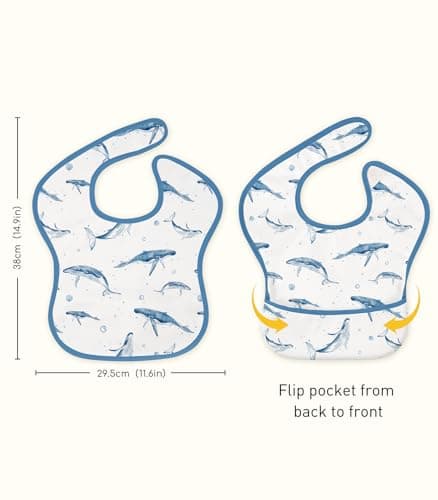 CIVARUA KIDS 3-Pack Waterproof Baby Bibs for Eating - Mess Proof Lightweight Toddler Feeding Bibs with Large Food Catcher, Food-Grade Baby Eating Essentials, Easy to Put On & Clean(Blue Ocean Whale) - Thumbnail 6