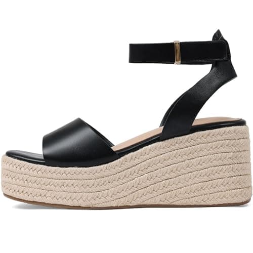 COMFITORIA Wedge Sandals for Women Espadrille Platform Wedge Heels Adjustable Strap Braided Sandal Summer Open Toe Vacation Slip-On Sandals Bohemia Beach Comfortable Dressy Shoes,(Black, Size 9.5) - Image 1