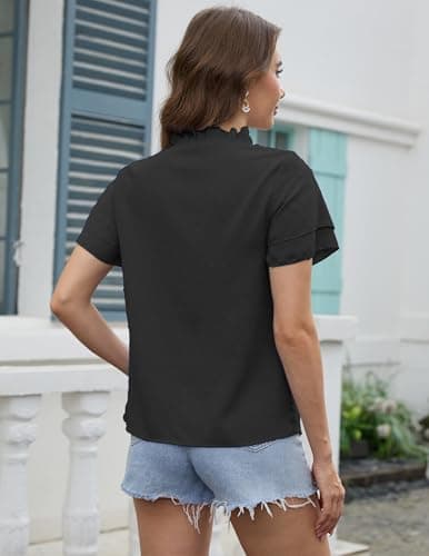 Aprolive Womens Dressy Casual Tops V Neck Ruffle Short Sleeve Blouses for Women 2026 Summer Boho Flowy Swiss Dot Shirts (A Black, S) - Thumbnail 5