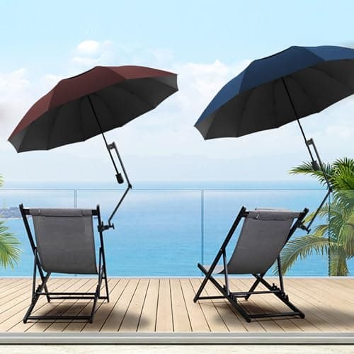 DUOUPA Patio Umbrellas Beach Chair Umbrella with Clamp Clip on Umbrellas for Chair UPF 50+ 53 Inches Adjustable Sun Umbrella for Camping Outdoor(Black 53″/Type A) - Thumbnail 2