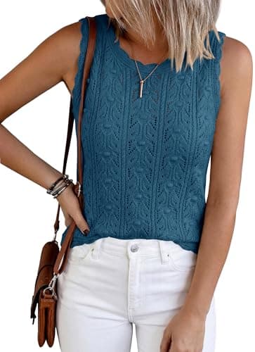 BTFBM Crochet Tank Tops for Women Hollow Out Sleeveless Loose Sweater Vest Top Summer Spring 2026 Beach Vacation Clothes(Dusty Blue, Large) - Image 1