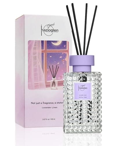 Hazioglen Reed Diffuser Set, Lavender Linen Scented Home Fragrance Air Freshener for Bathroom Shelf Decor, 5.07 fl oz/150ml Essential Oil with Sticks - Image 1