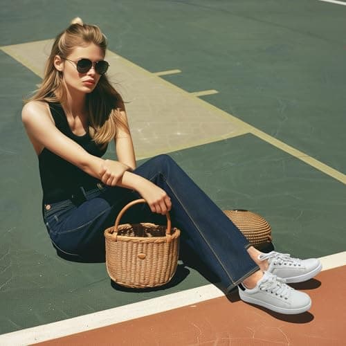 Vepose Women's Fashion Casual Sneakers, Laces Trendy Sneakers Low Platform with PU Leather, Black and White, Size 9 US - Comfortable Walking Shoes (CJY8002 White Black 09) - Thumbnail 2