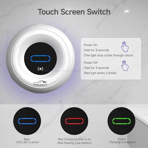 SHGUMITE Toothbrush Holder Sanitizer - Cleaning & Drying, Rechargeable Wall-Mounted Toothbrush Organizer with Touch Control, Two-Slot Design for Bathroom (White) - Thumbnail 5