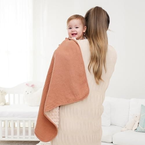 Susurration Baby Blanket for Unisex Boys Girls, 2 Pack Soft Fluffy Crib Blankets with Muslin Cotton Front and Dotted Fleece Back, Receiving Blanket for Baby Newborn Infant, 30x40in, Beige Sun&Brown - Thumbnail 4