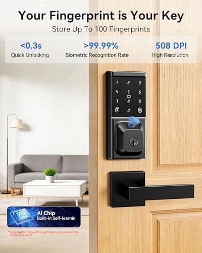 IBLOG Smart Deadbolt Lock with 2 Lever Handles, Keyless Entry Door Lock Set, Fingerprint, Touchscreen Keypad, APP Control, Temporary Passcode, Auto Lock, IP54 Waterproof, Easy Install for Front Door - Thumbnail 3